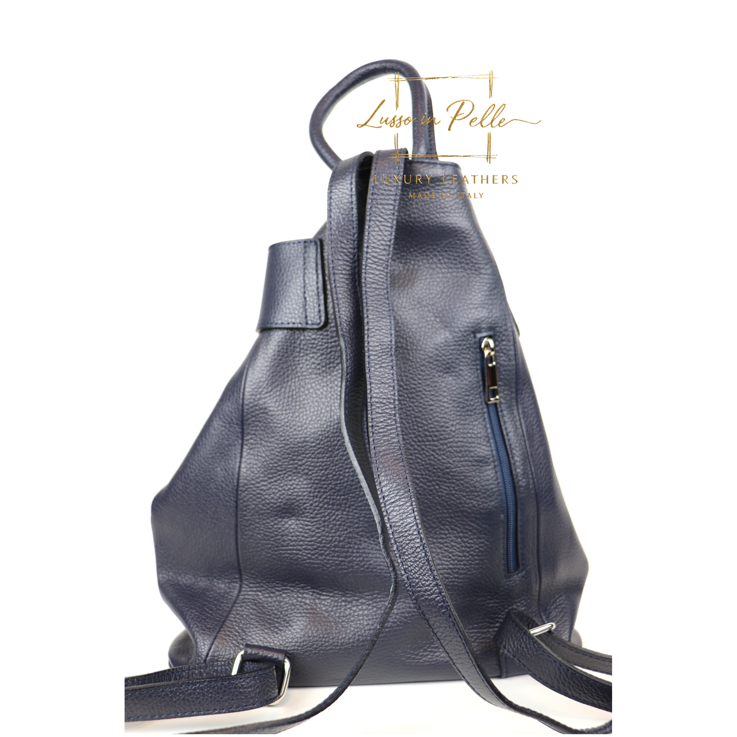 Fold-over Pebbled Leather Backpack