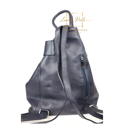 Fold-over Pebbled Leather Backpack