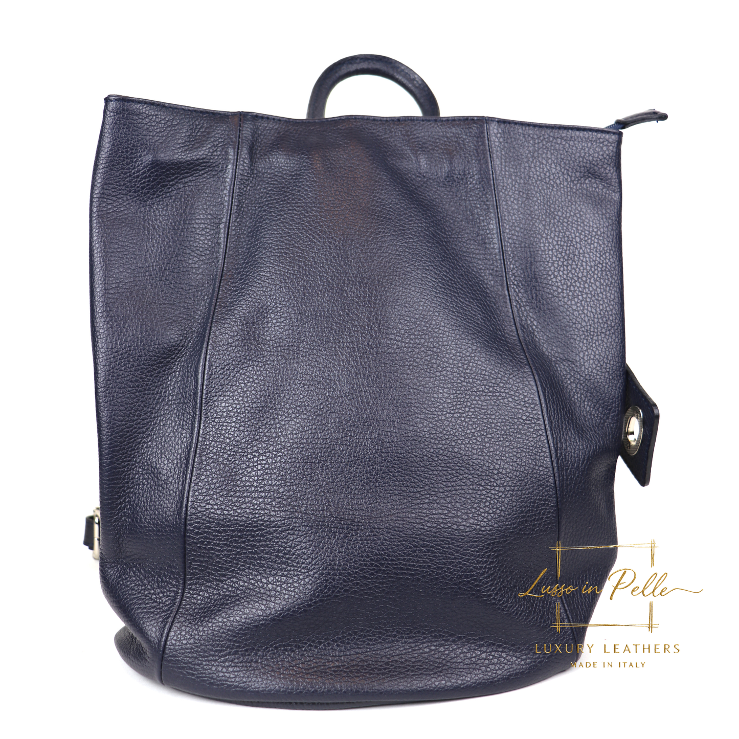 Fold-over Pebbled Leather Backpack