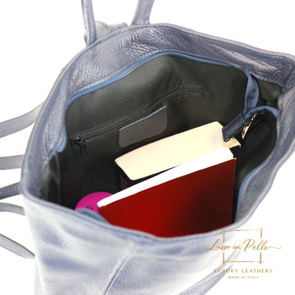 Fold-over Pebbled Leather Backpack