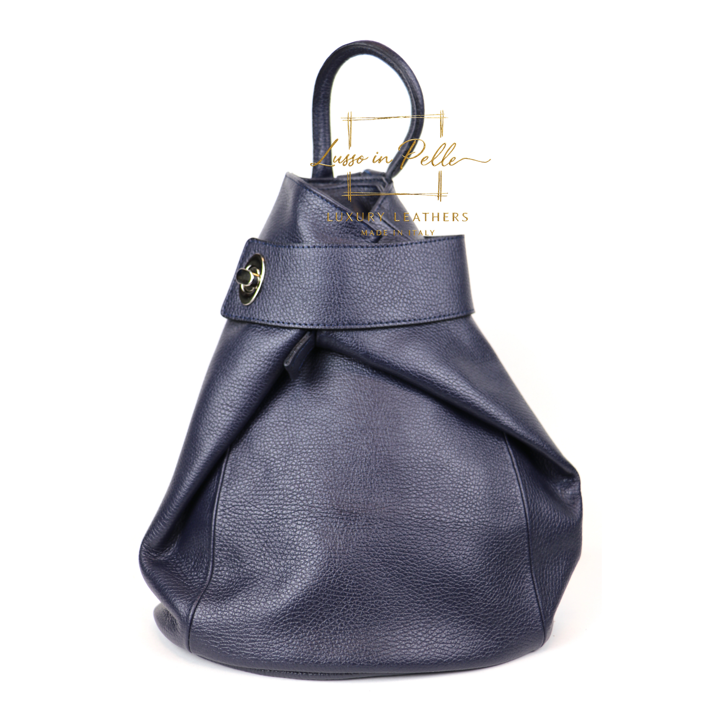 Fold-over Pebbled Leather Backpack