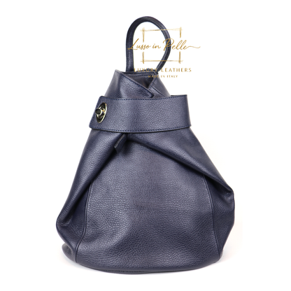 Fold-over Pebbled Leather Backpack