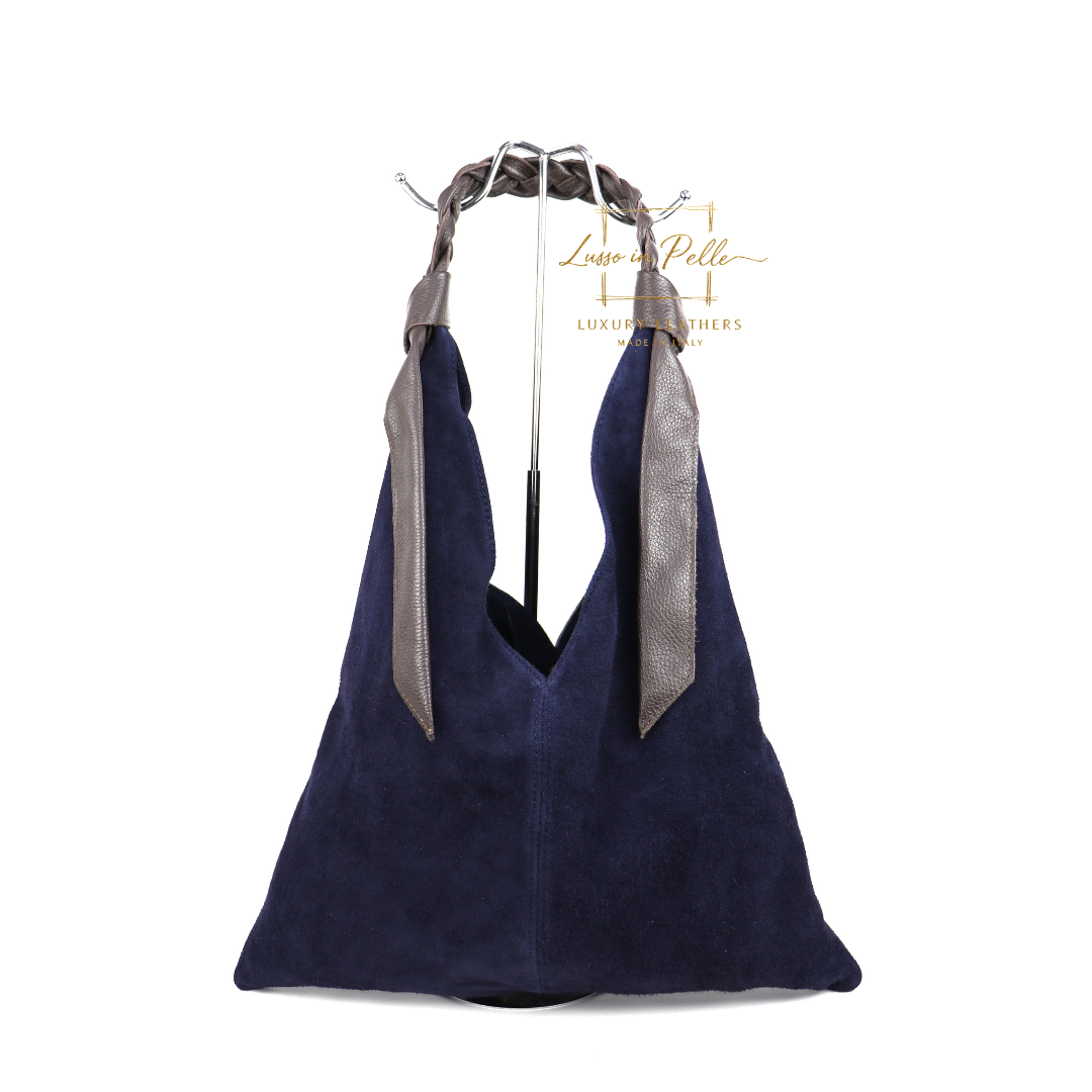 Suede Hobo Bag with Braided Leather Strap