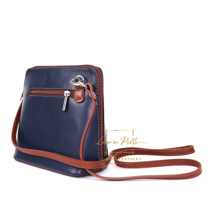 Ella Small Two-Tone Genuine Italian Leather Handbag with Detachable Straps