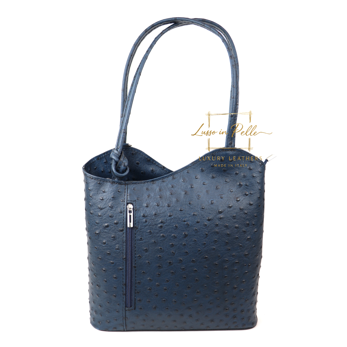 Ostrich Italian Leather Convertible Shoulder Bag Backpack