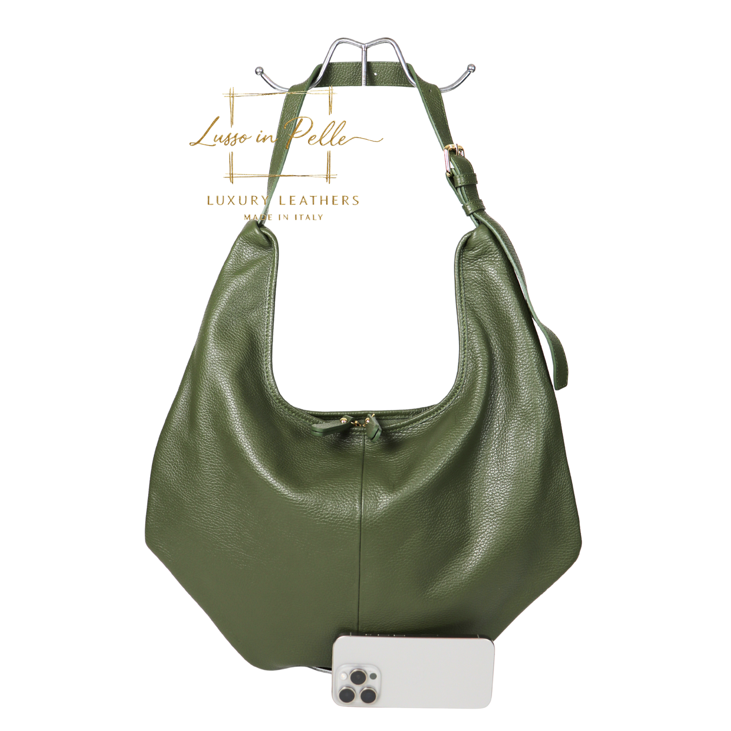 Pebbled Leather Hobo Shoulder Bag with Adjustable Strap