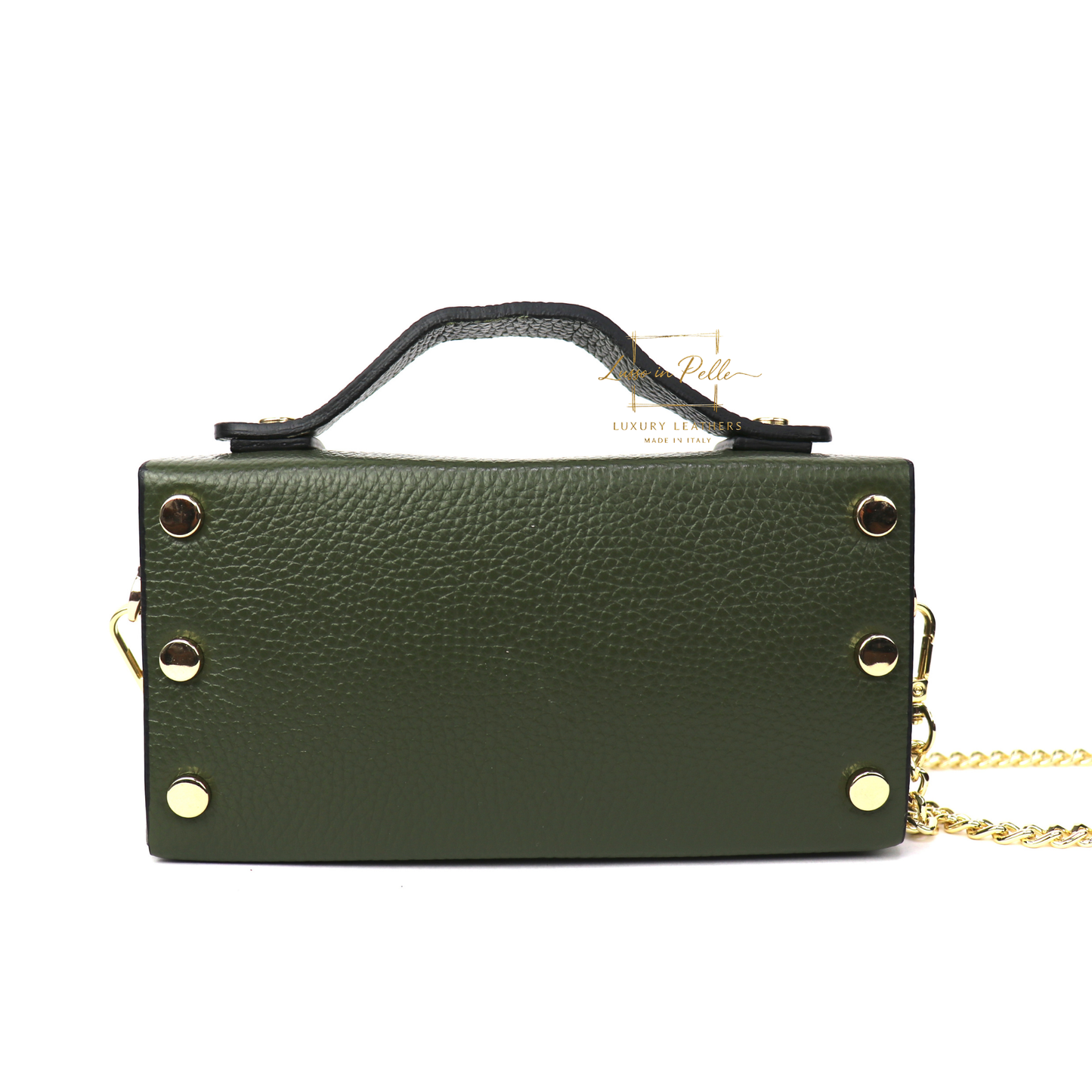 Small Genuine Leather Satchel Bag with Top Handle and Chain Straps