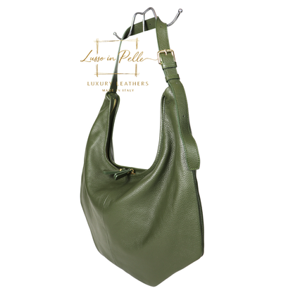 Pebbled Leather Hobo Shoulder Bag with Adjustable Strap