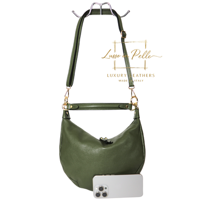Grain Leather Half Moon Shoulder & Crossbody Bag