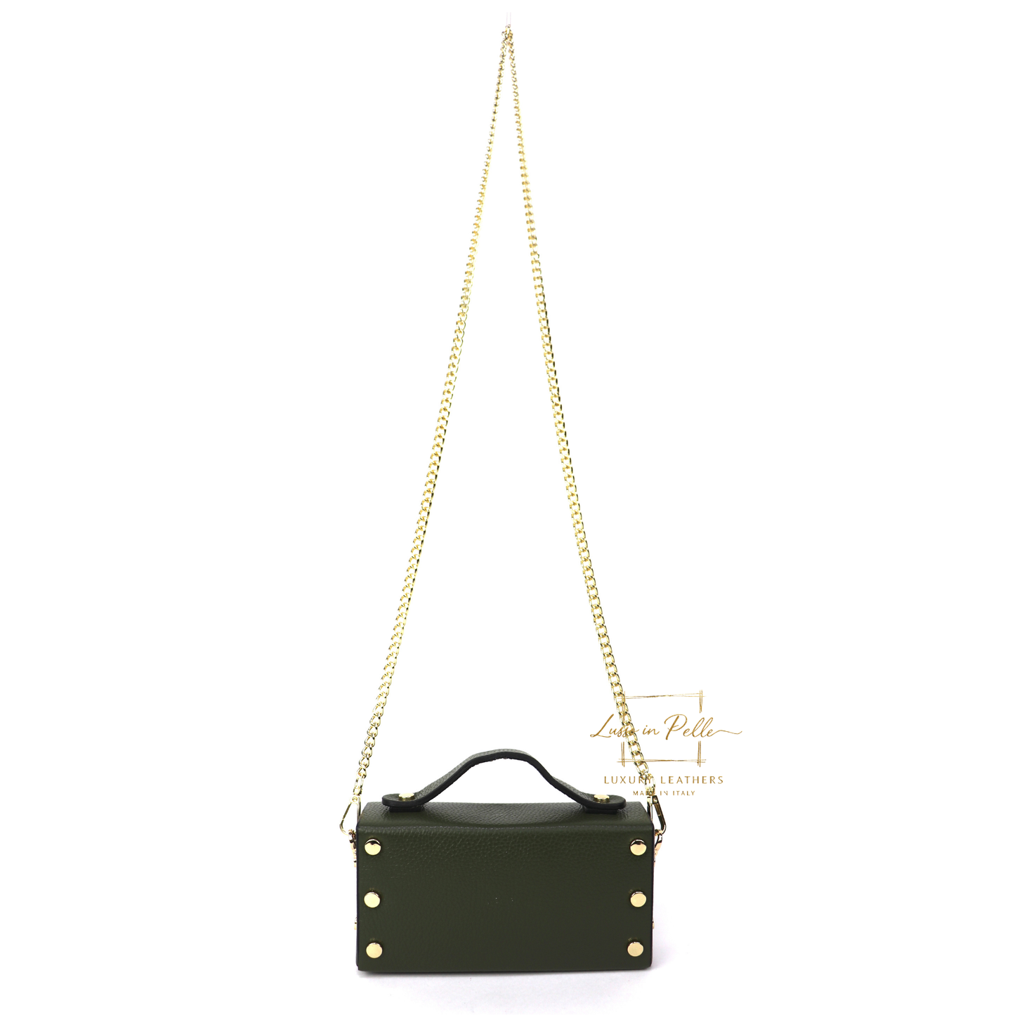 Small Genuine Leather Satchel Bag with Top Handle and Chain Straps