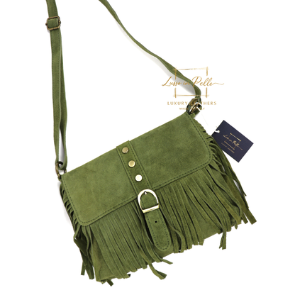 Fringe Suede Crossbody Bag with Adjustable Straps