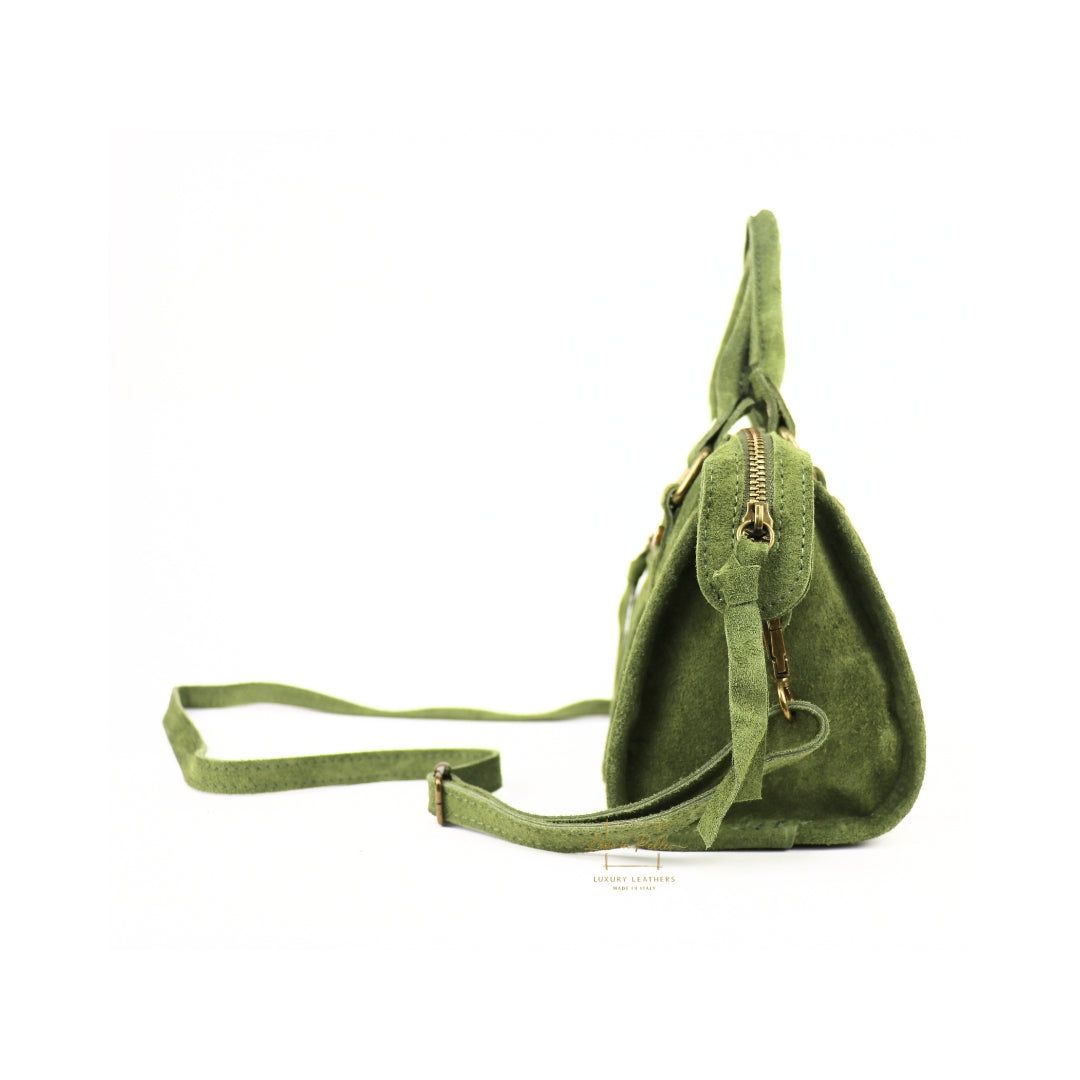 Small Suede Top Handle Crossbody Bag – Soft Genuine Leather Handbag with Detachable Strap