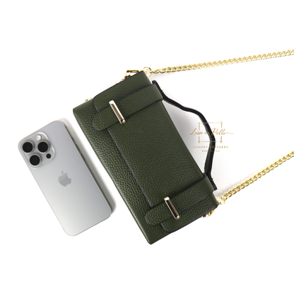 Small Genuine Leather Satchel Bag with Top Handle and Chain Straps