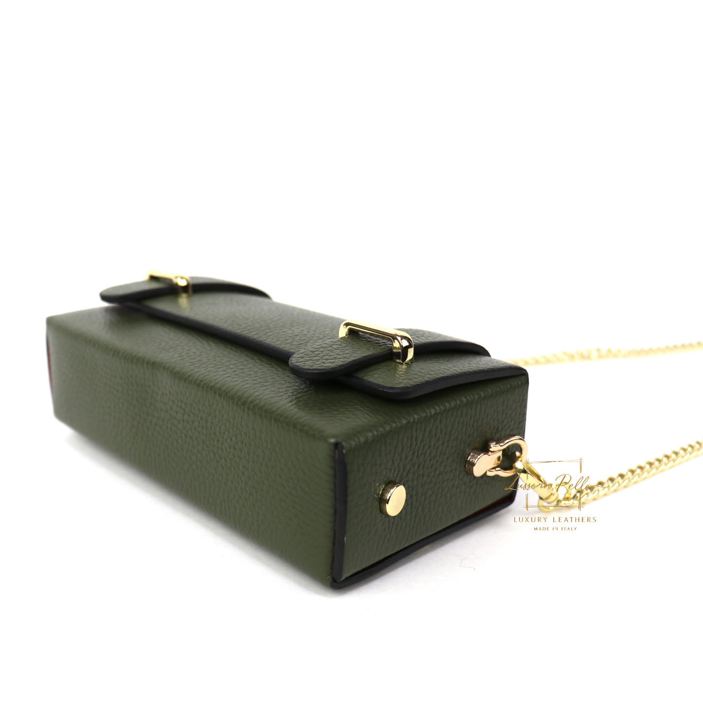Small Genuine Leather Satchel Bag with Top Handle and Chain Straps