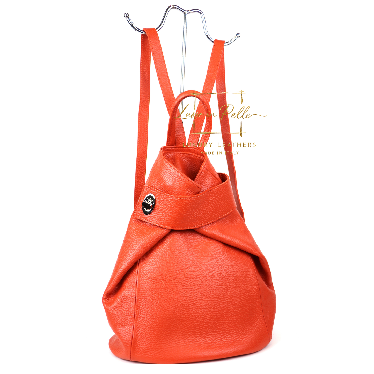 Fold-over Pebbled Leather Backpack