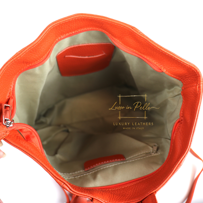 Fold-over Pebbled Leather Backpack