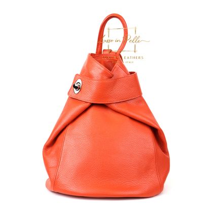 Fold-over Pebbled Leather Backpack