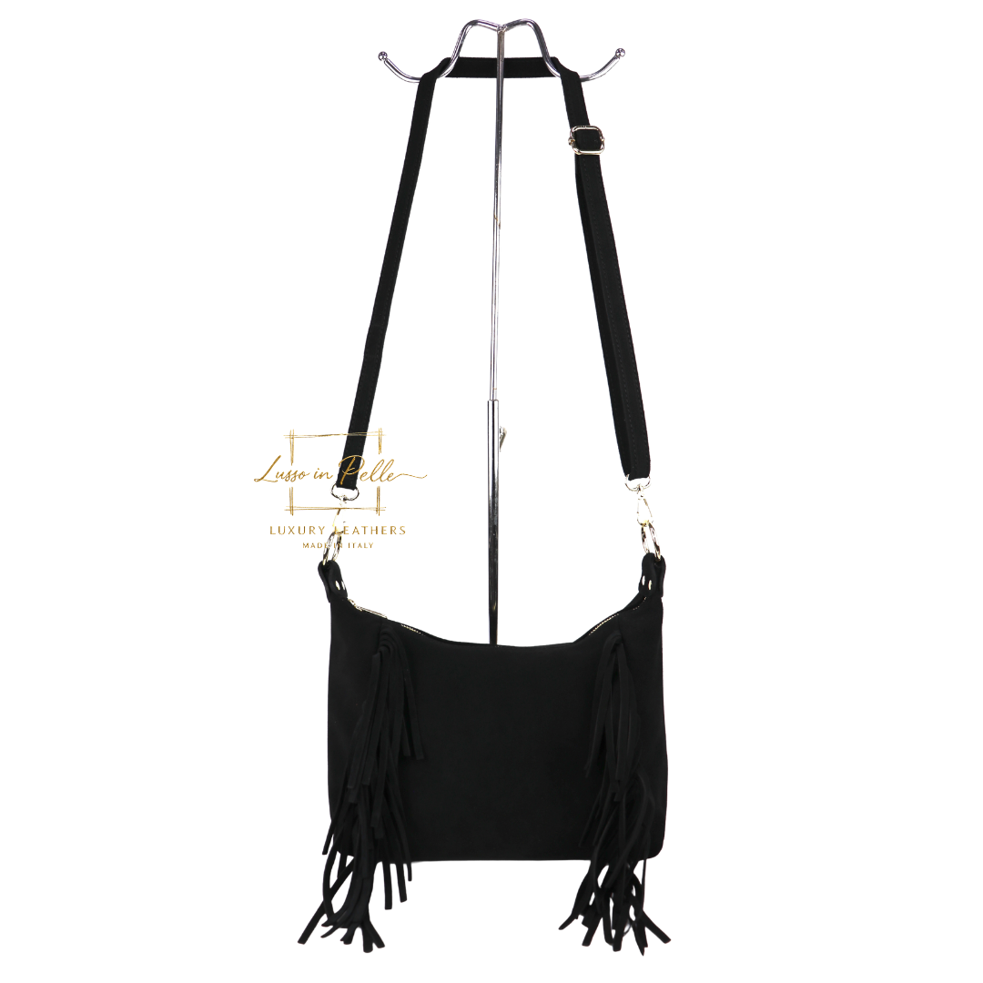 Medium Suede Messenger Crossbody with Tassel Detail