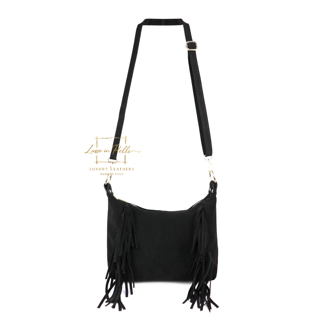 Medium Suede Messenger Crossbody with Tassel Detail