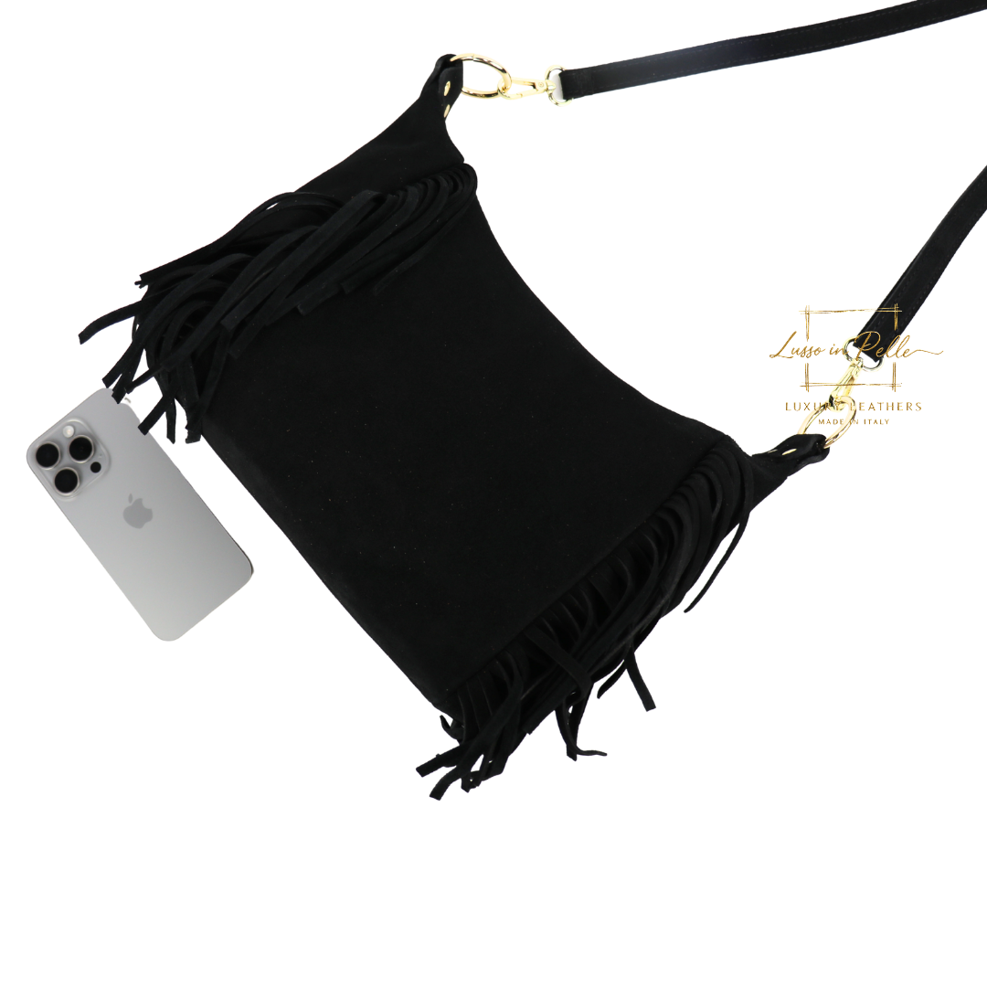 Medium Suede Messenger Crossbody with Tassel Detail