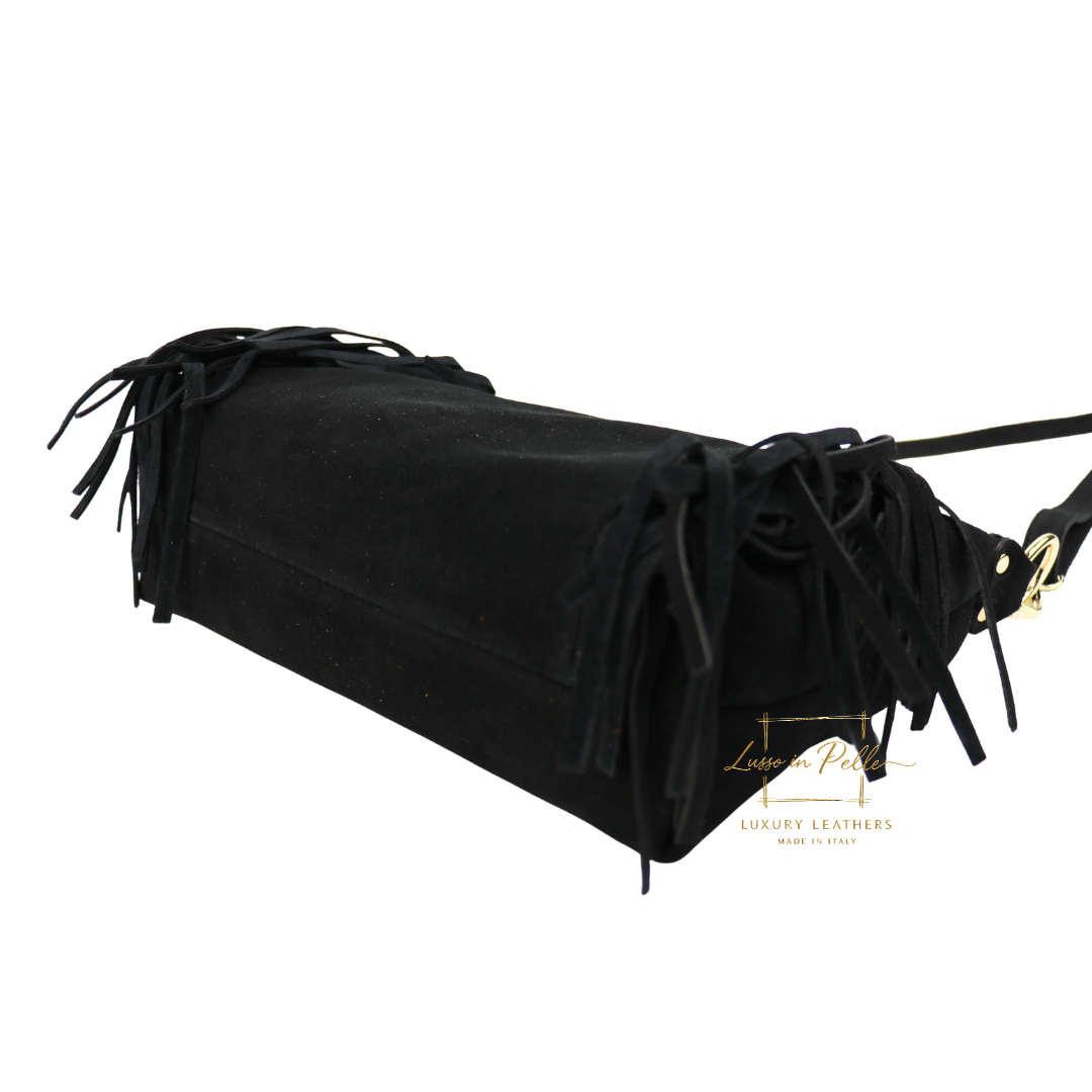 Medium Suede Messenger Crossbody with Tassel Detail