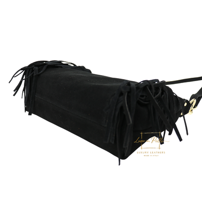 Medium Suede Messenger Crossbody with Tassel Detail