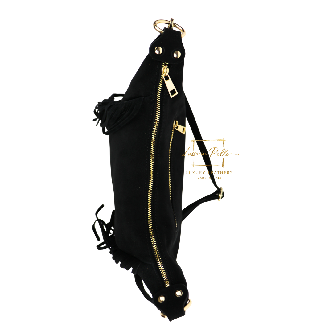 Medium Suede Messenger Crossbody with Tassel Detail