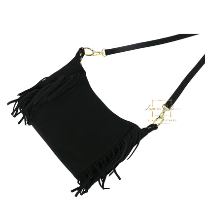 Medium Suede Messenger Crossbody with Tassel Detail