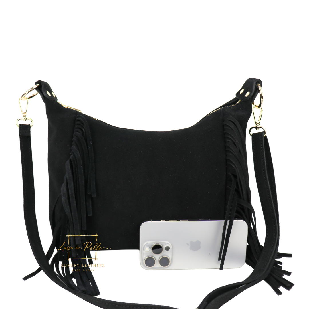 Medium Suede Messenger Crossbody with Tassel Detail