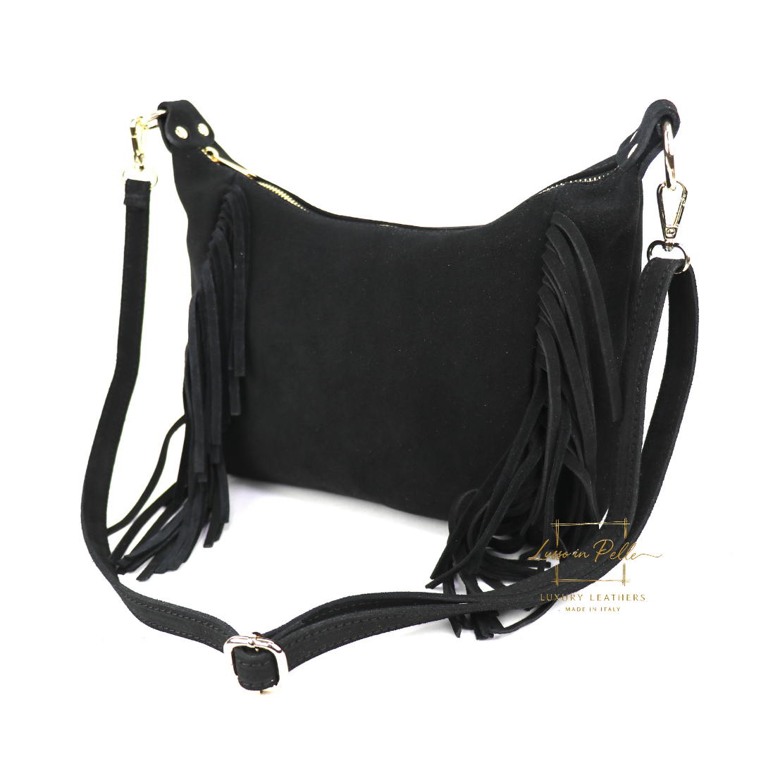 Medium Suede Messenger Crossbody with Tassel Detail