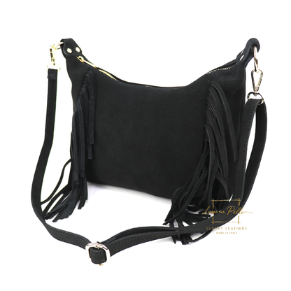 Medium Suede Messenger Crossbody with Tassel Detail