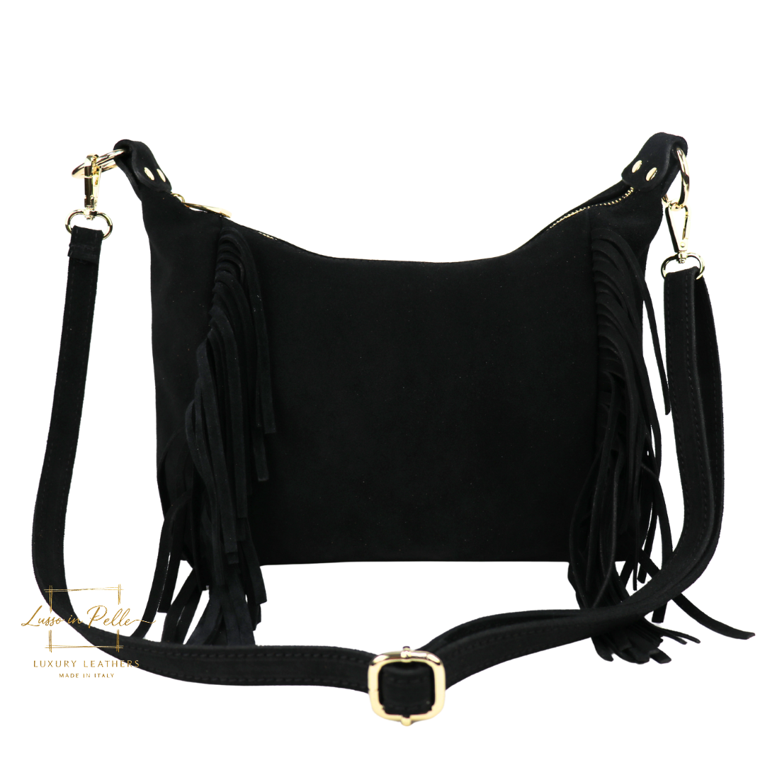 Medium Suede Messenger Crossbody with Tassel Detail