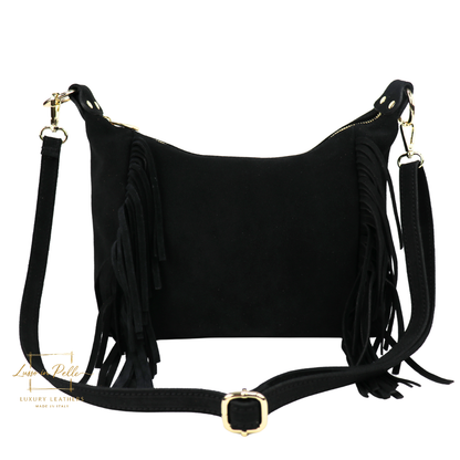 Medium Suede Messenger Crossbody with Tassel Detail