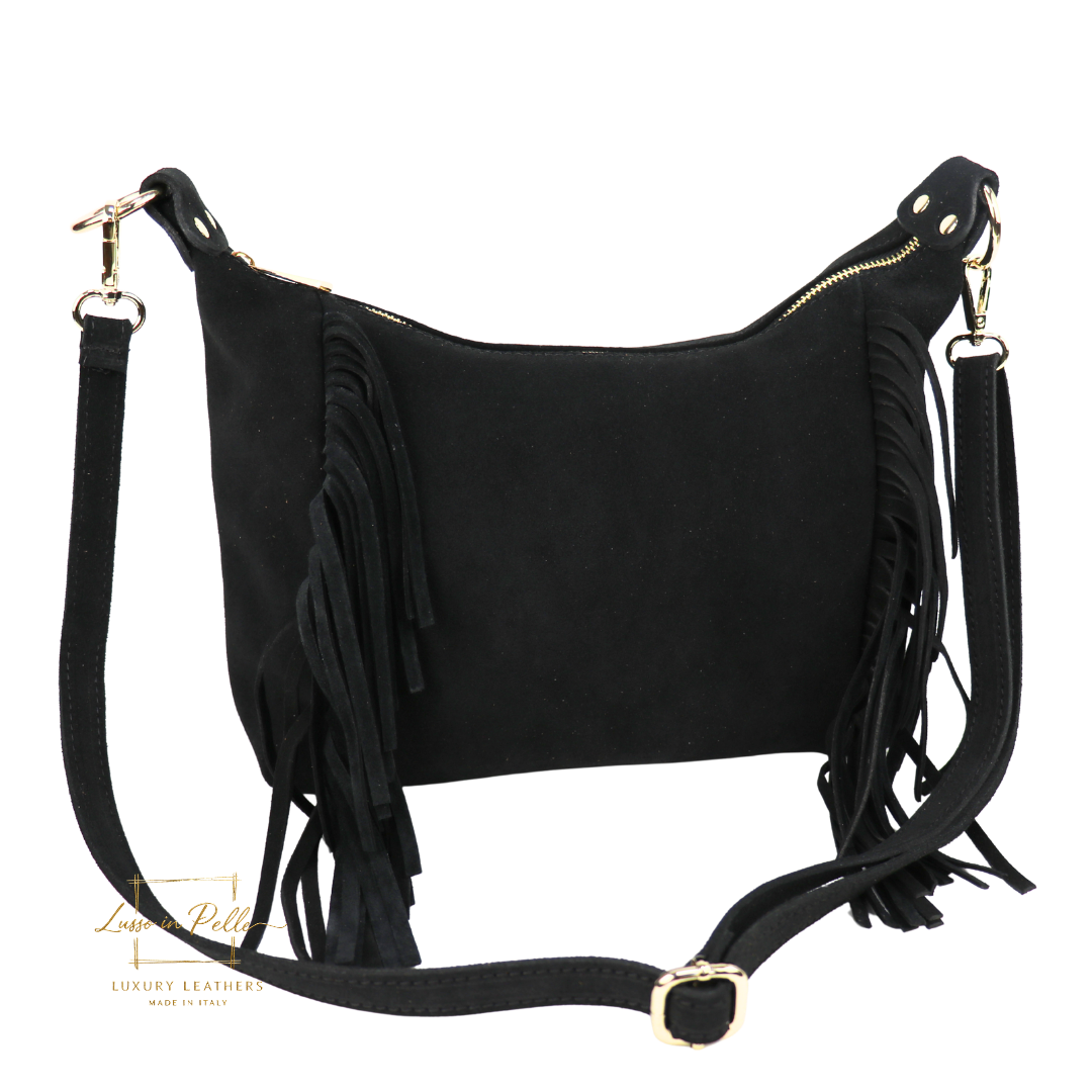 Medium Suede Messenger Crossbody with Tassel Detail