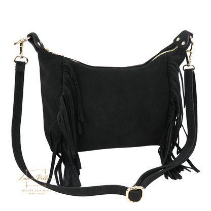 Medium Suede Messenger Crossbody with Tassel Detail