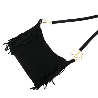 Medium Suede Messenger Crossbody with Tassel Detail