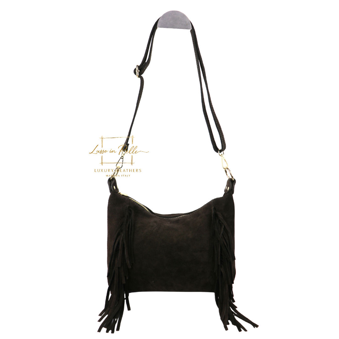 Medium Suede Messenger Crossbody with Tassel Detail