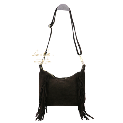 Medium Suede Messenger Crossbody with Tassel Detail
