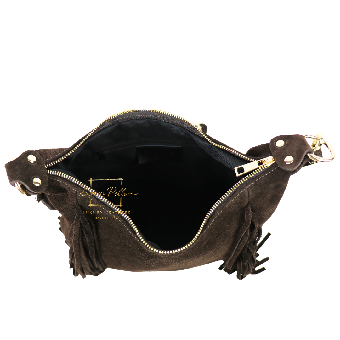 Medium Suede Messenger Crossbody with Tassel Detail