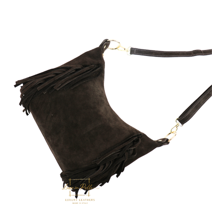Medium Suede Messenger Crossbody with Tassel Detail