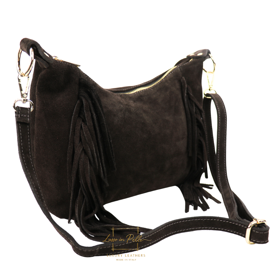 Medium Suede Messenger Crossbody with Tassel Detail