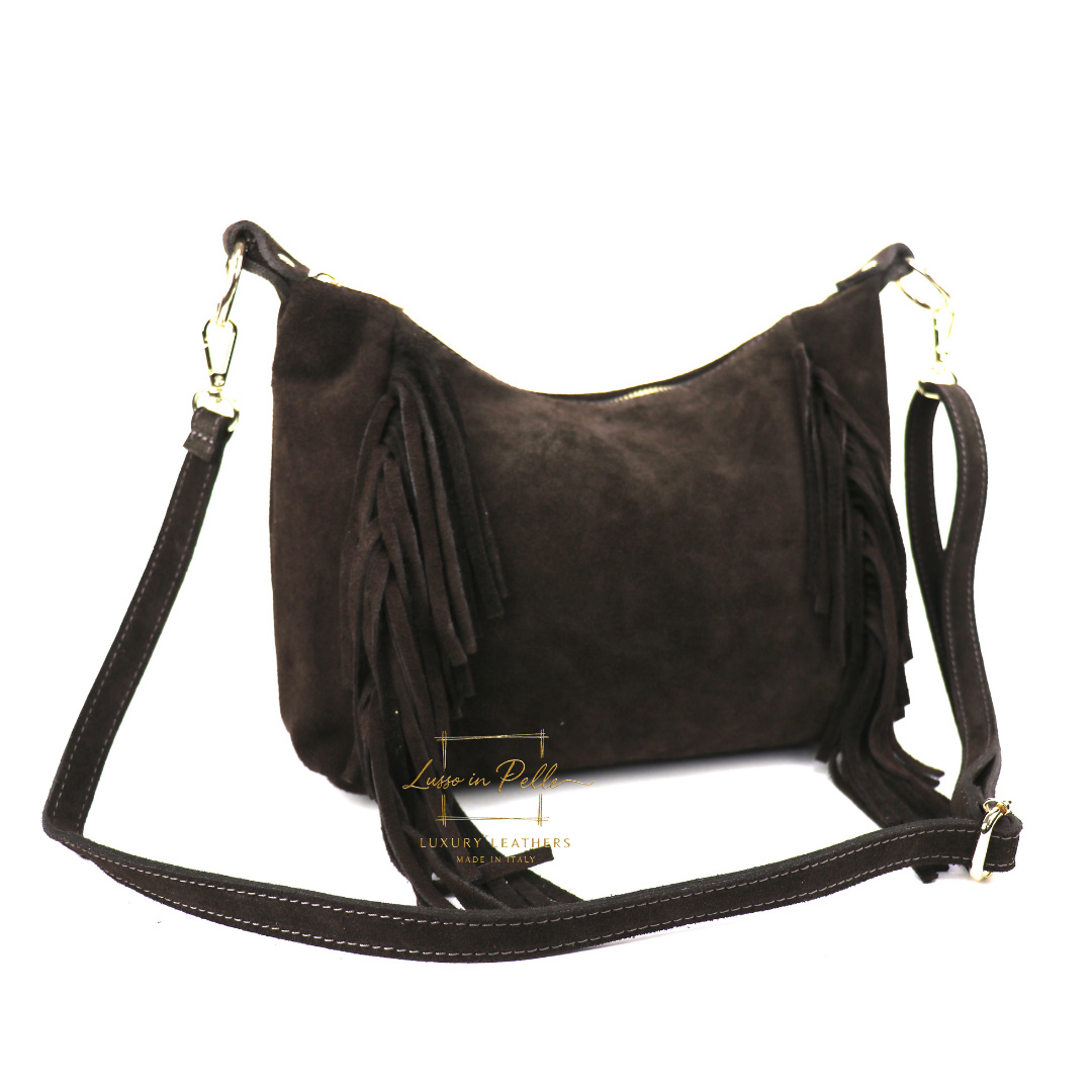 Medium Suede Messenger Crossbody with Tassel Detail
