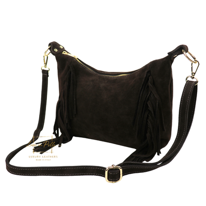 Medium Suede Messenger Crossbody with Tassel Detail