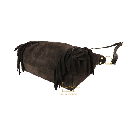 Medium Suede Messenger Crossbody with Tassel Detail