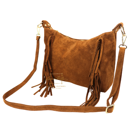 Medium Suede Messenger Crossbody with Tassel Detail
