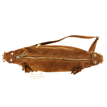 Medium Suede Messenger Crossbody with Tassel Detail