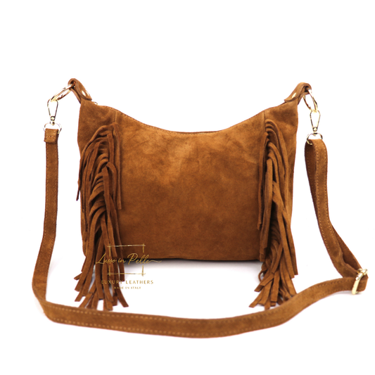 Medium Suede Messenger Crossbody with Tassel Detail