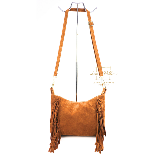 Medium Suede Messenger Crossbody with Tassel Detail