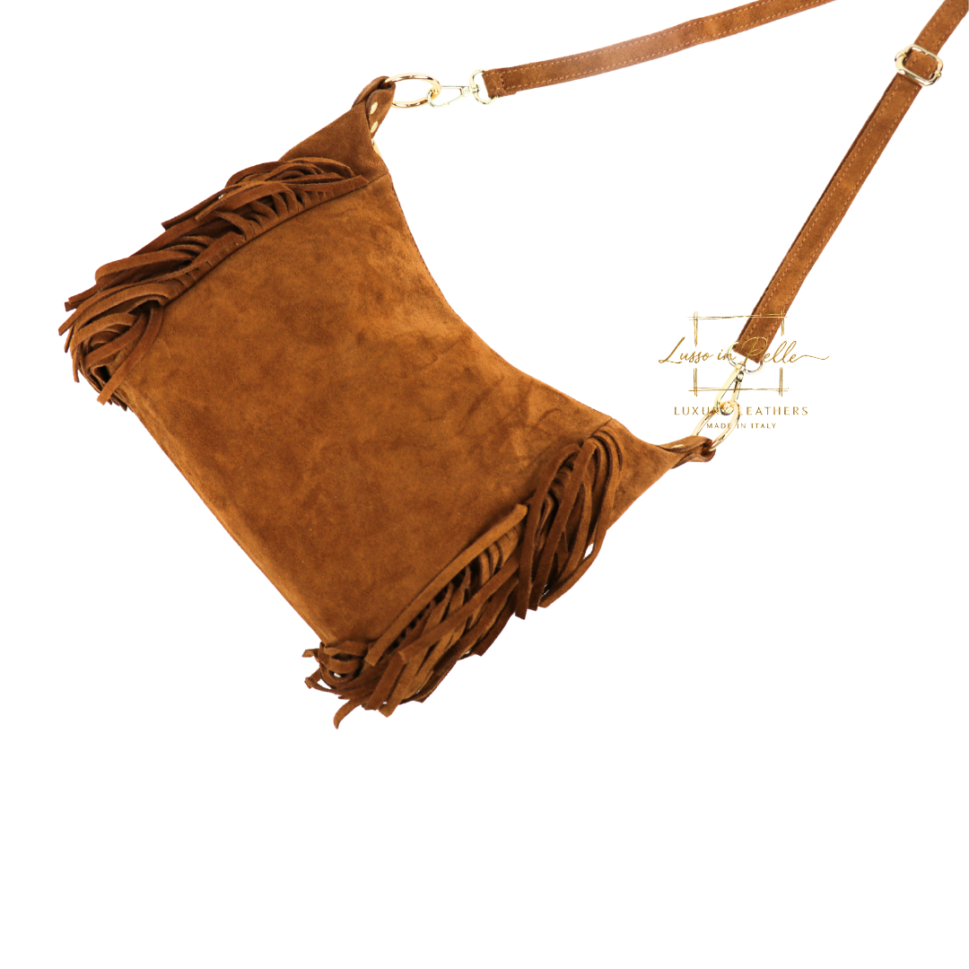 Medium Suede Messenger Crossbody with Tassel Detail