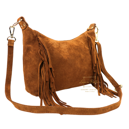Medium Suede Messenger Crossbody with Tassel Detail